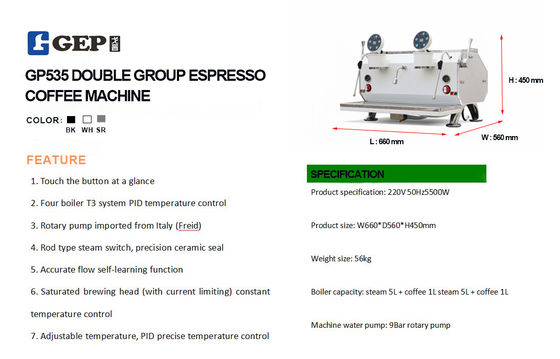 220V Gep Profissional Semi-Automático Duplo Grupo Espresso Máquina de Café para Café