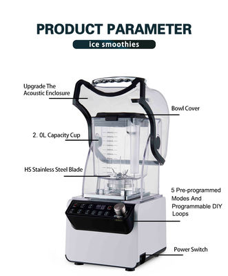 2.5hp Commercial Ice Crush Blender Multifuncional e com 8mm espessura Soundproof Cover